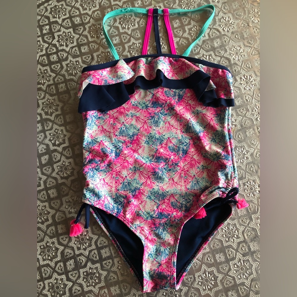 Limited Too Blue pink ruffle one piece swim suit